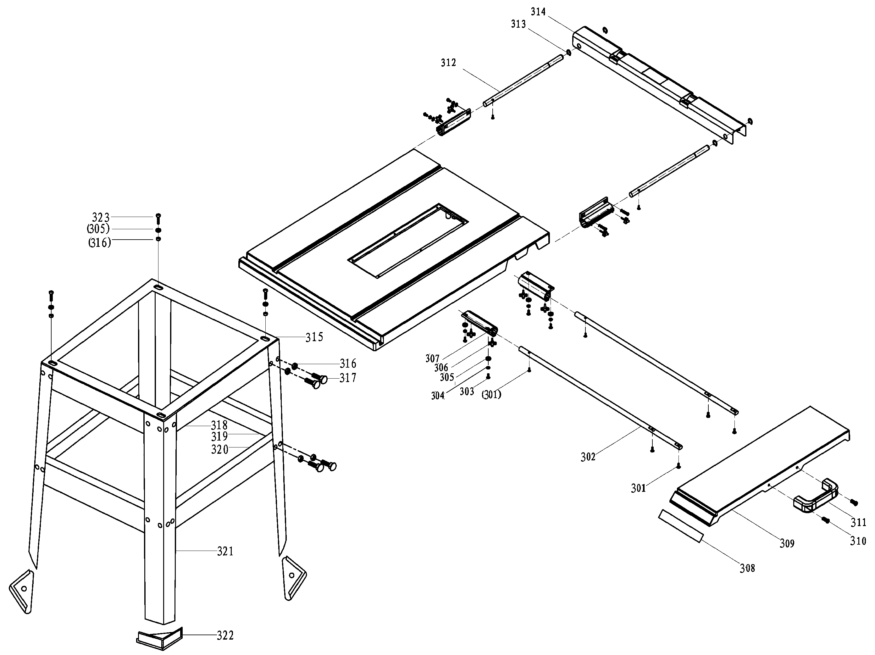 Default 2 Diagram and Parts List for BDTS1800-AR Type 1 Black and Decker Table Saw